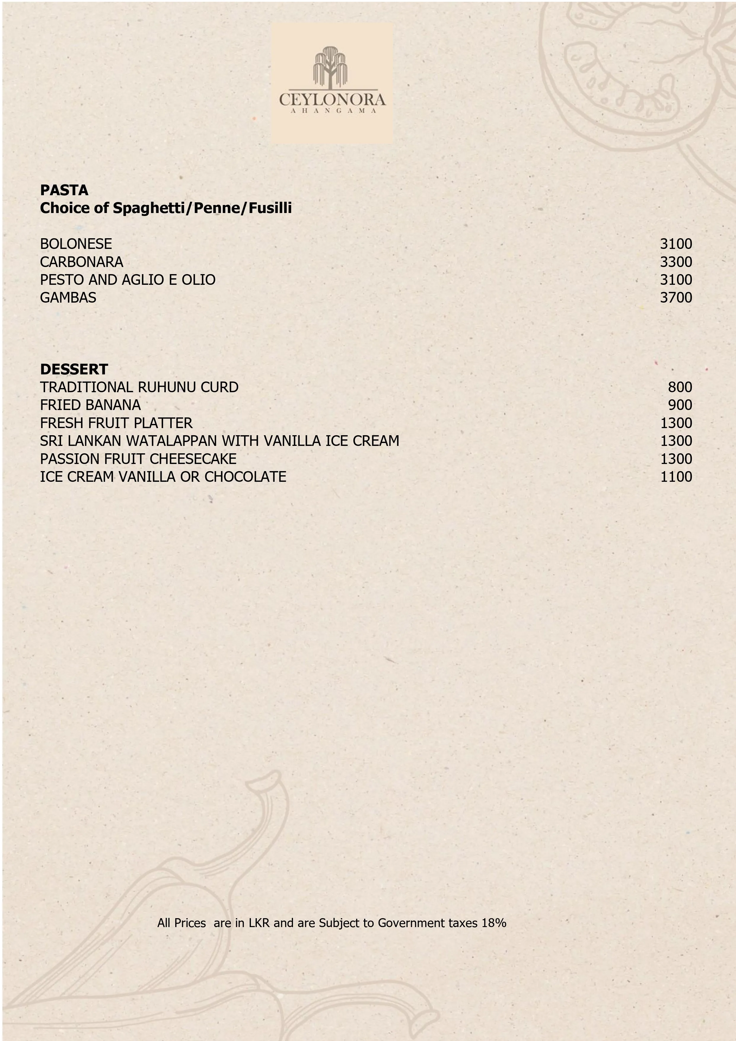 Pasta & Desserts